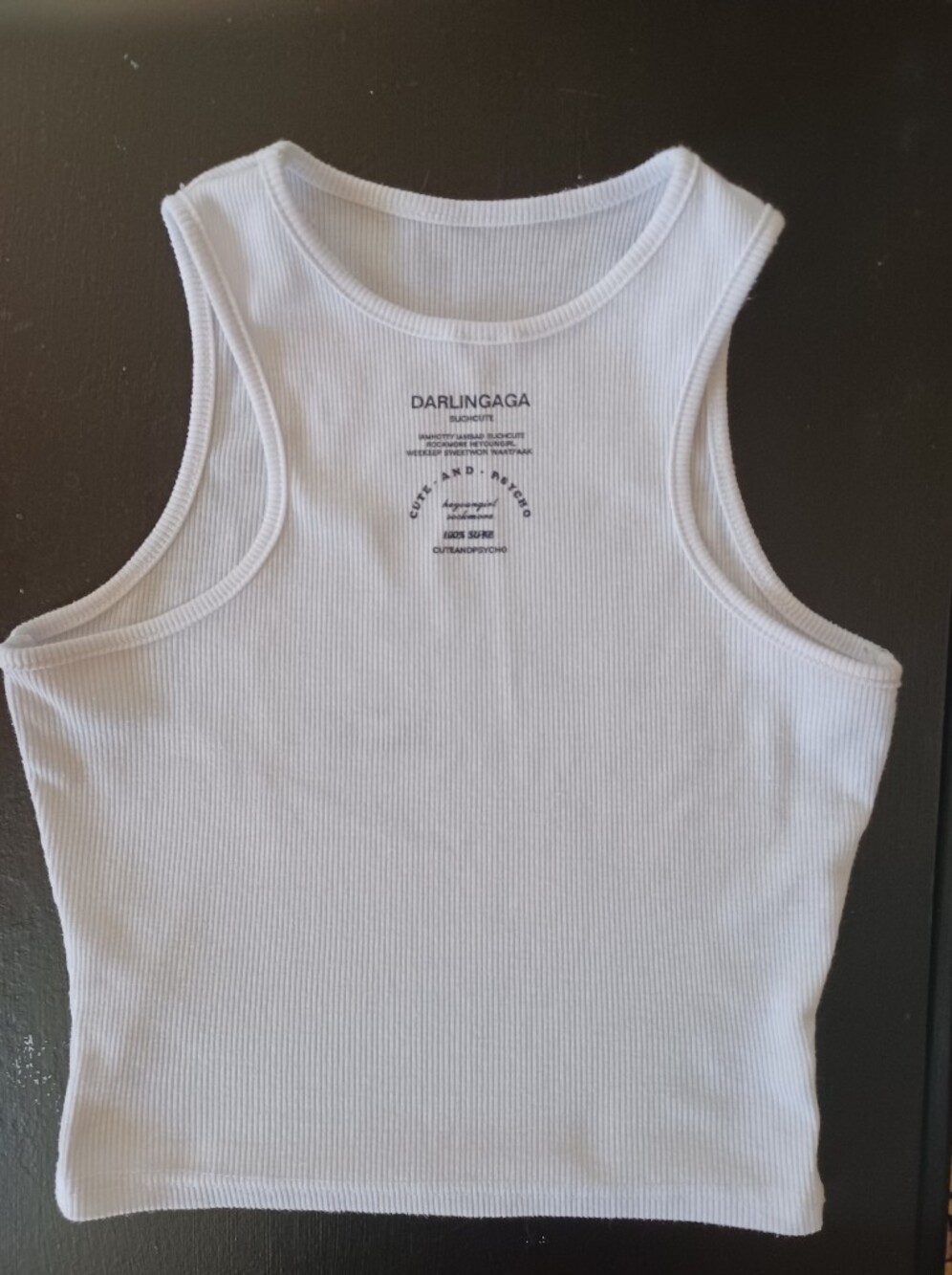 Darlingaga White Ribbed Tank Top with Small Logo